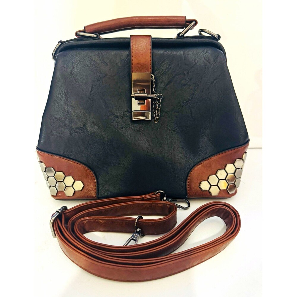 Studded Doctor Style Cross Body Bucket Shoulder Handbag